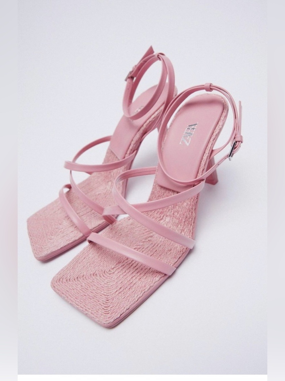 Zara Blush Pink Strappy Square-Toe Block Heels